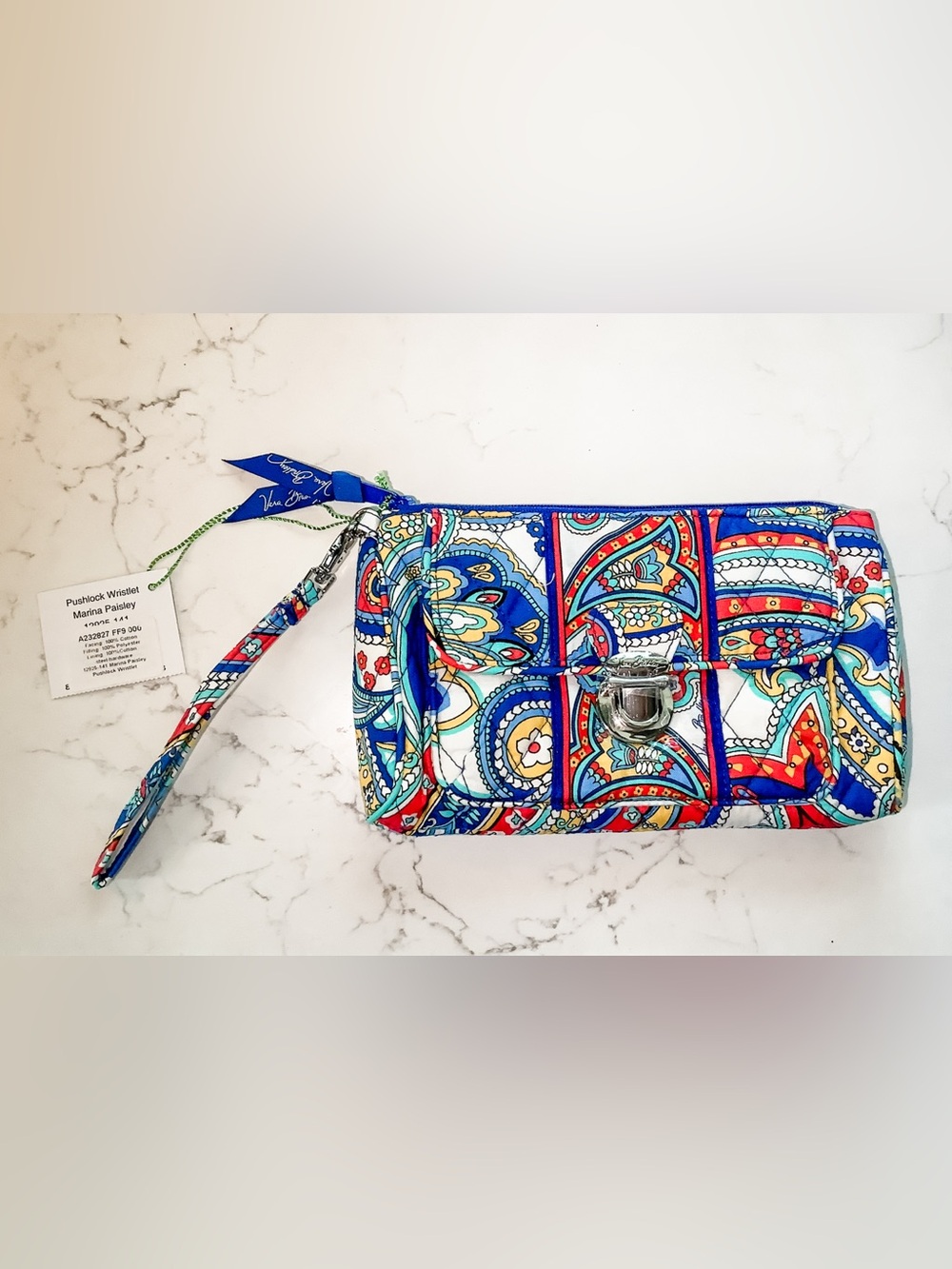 NWT Vera Bradley Marina Paisley Pushlock Closure Wristlet